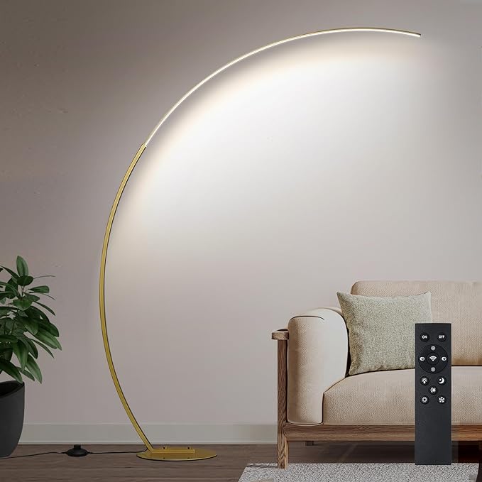Torondo Dimmable LED Floor Lamp with 3 Color Temperatures, Ultra Bright 2000LM Gold Arc Floor Lamp, Modern Standing Tall Lamp with Remote Control Reading Floor Lamp for Bedroom Office Classroom - LeafyLoom
