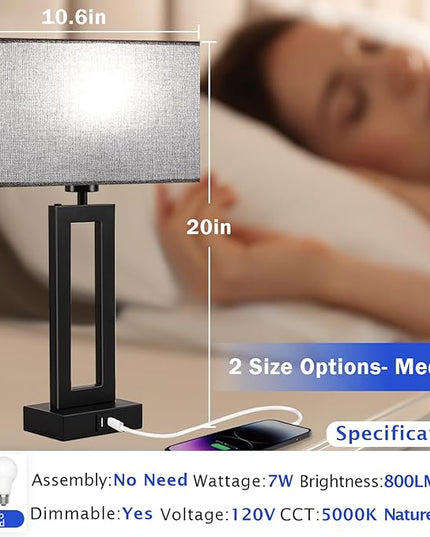 Nightstand Lamps for Bedrooms Set of 2 Touch Control Table Lamp Bedside Lamp with USB C+A, 3 Way Dimmable Living Room Lamps for End Tables Modern Night Stand Lamps for Bed Side Guest Room, Gray&Black - LeafyLoom