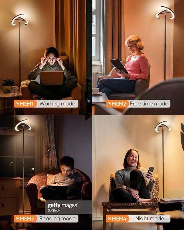 Brown Floor Lamp, Modern Stepless Dimmable Standing Lamp with Remote Control, 20W 3000-6000K LED Rotatable Floor Light Uplighter Stand up Lamp Tall Lamp for Living Room Bedroom Office - LeafyLoom