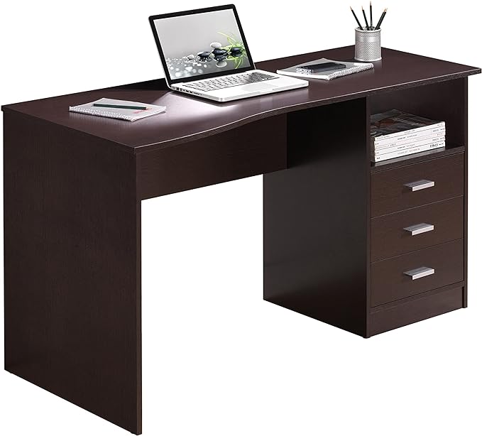 Techni Mobili Classic Computer Desk with Multiple Drawers, 29.5" x 23.6" x 51.2", Wenge - LeafyLoom