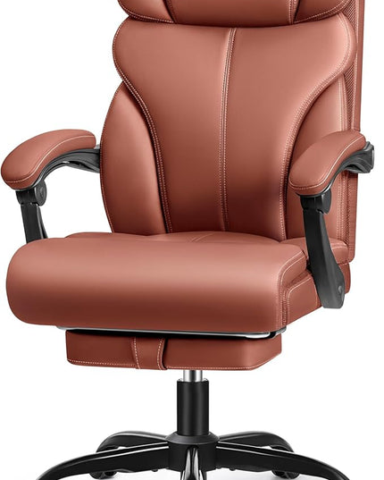 Office Chair, Executive Leather Chair Big and Tall Ergonomic Computer Desk Chair, Comfy Swivel Rolling Reclining Lumbar Support Task Chair with Adjustable High Back Foot Rest for Home Gaming - LeafyLoom