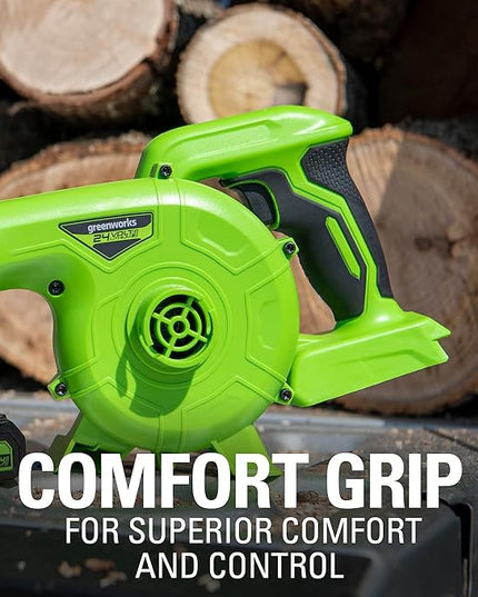 Greenworks 24V (90 MPH / 180 CFM / 125+ Compatible Tools) Cordless Shop Blower, 2.0Ah Battery and Charger Included - LeafyLoom