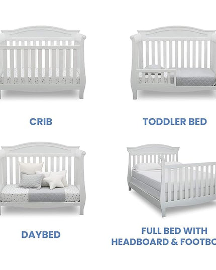 Delta Children Lancaster 4-in-1 Convertible Baby Crib, Bianca White + Serta Perfect Slumber Dual Sided Recycled Fiber Core Crib and Toddler Mattress (Bundle) - LeafyLoom