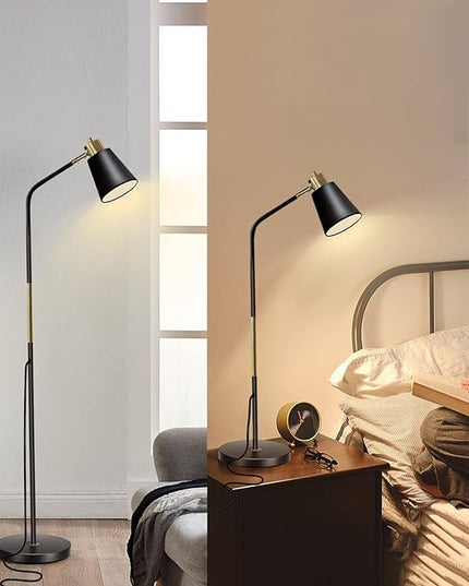 Floor Lamp, Dimmable Floor Lamps for Living Rooms & Bedrooms, Farmhouse Reading Lamp - Standing, Adjustable Metal Heads Indoor Task Lighting for Living Room Bedroom Office Home Décor (Black-01) - LeafyLoom