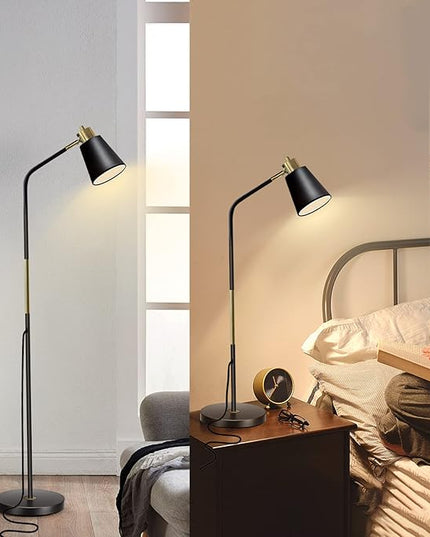 Floor Lamp, Industrial Floor Lamp Height Adjustable 360°Rotation Lampshade Modern Standing Lamp, Floor Lamps for Living Room, Office, Bedroom Reading, Work etc (Black) - LeafyLoom