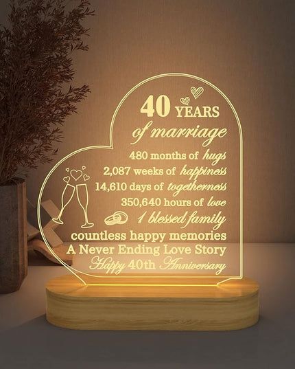 FULLOSUN Anniversary Wedding Gifts for Him/Her, I Love You Night Light 3D Illusion Lamp for Couple Wife Husband Romantic Valentines Wedding Day Present (40th) - LeafyLoom