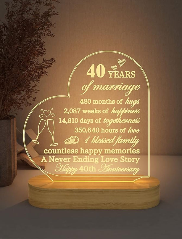 FULLOSUN Anniversary Wedding Gifts for Him/Her, I Love You Night Light 3D Illusion Lamp for Couple Wife Husband Romantic Valentines Wedding Day Present (40th) - LeafyLoom