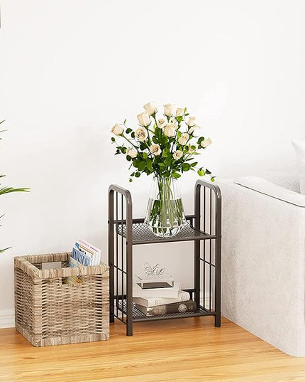 Bookshelf Storage Shelf Bookcase Freestanding Storage Stand for Living Room, Bedroom, Kitchen, Rust Resistance, Easy Assembly Free Combination Multi-Functional Organizer (2 Tiers, Black) - LeafyLoom