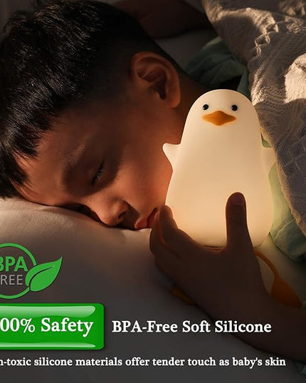 FULLOSUN Cute Night Light for Kids, Toddler, Duck Silicone Nursery Baby Nightlight, Kawaii Birthday Gifts for Room Decorations, Teen Girls Boys Child - Portable Squishy Battery Operated - LeafyLoom