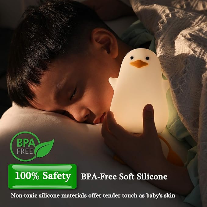 FULLOSUN Cute Night Light for Kids, Toddler, Duck Silicone Nursery Baby Nightlight, Kawaii Birthday Gifts for Room Decorations, Teen Girls Boys Child - Portable Squishy Battery Operated - LeafyLoom