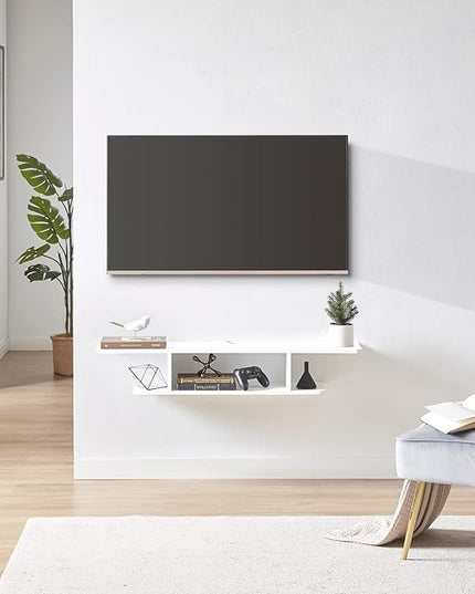 Floating TV Stand, Wall Mounted Entertainment Center and Cabinet Shelf, TV Console with Storage, Media Console for DVD Player, Space-Saving Under TV Shelf for Bedroom, Living Room (White) - LeafyLoom