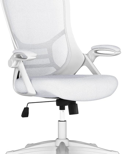Flash Furniture Porter High-Back Swivel Office Chair with Adjustable Lumbar Support and Seat Height, Ergonomic Mesh Desk Chair with Flip-Up Armrests, White - LeafyLoom