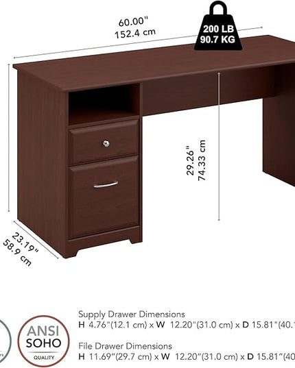 Bush Furniture Cabot 60W Computer Desk with Drawers in Harvest Cherry - LeafyLoom