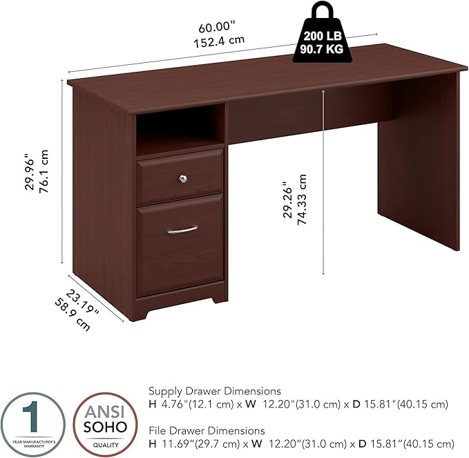 Bush Furniture Cabot 60W Computer Desk with Drawers in Harvest Cherry - LeafyLoom