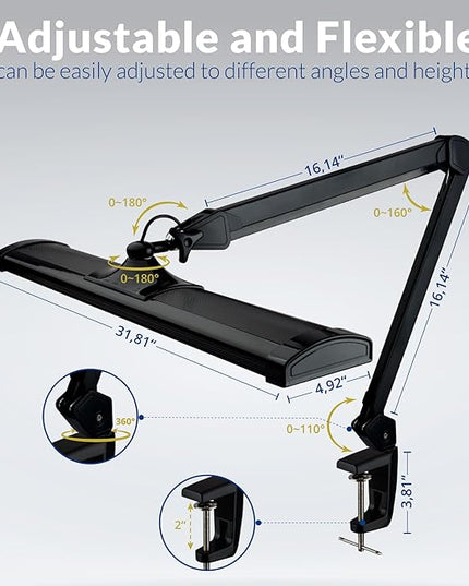Ultra Bright 3900 Lumens Powerful Professional Eye Care LED Desk Lamp, Brightness Adjustable, Task Light for Home, Beauty, Crafting, Office, Workbench (Daylight, Dimmable, Black) - LeafyLoom