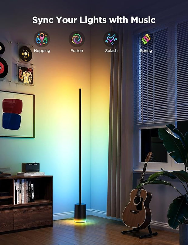 Govee Floor Lamp 2 with Matter, RGBIC Warm Cool White LED Floor Lamp Works with Alexa, 1725lm Corner Floor Lamp with Music Sync, Scene Modes, Smart Floor Lamp for Bedroom, Living Room, Studio, Black - LeafyLoom