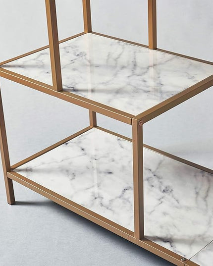 Teamson Home Marmo Sideboard Storage Cabinet TV Stand with Faux Marble Top for Livingroom Home and Office, 32 Inch Height, Brass - LeafyLoom
