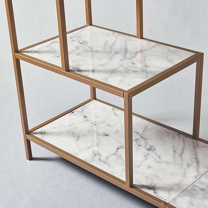 Teamson Home Marmo Sideboard Storage Cabinet TV Stand with Faux Marble Top for Livingroom Home and Office, 32 Inch Height, Brass - LeafyLoom