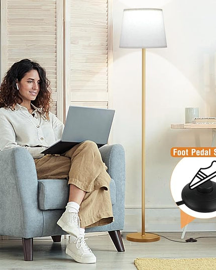 【Upgraded】 Floor Lamps for Living Room, Modern Floor Lamp with Remote Control, Dimmable Colors Temperature Standing Lamp Foot Switch, 9W Bulb Tall Lamps for Bedroom Office Kid Room - Gold - LeafyLoom
