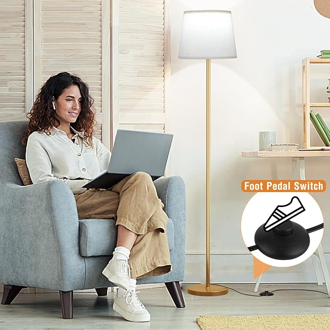 【Upgraded】 Floor Lamps for Living Room, Modern Floor Lamp with Remote Control, Dimmable Colors Temperature Standing Lamp Foot Switch, 9W Bulb Tall Lamps for Bedroom Office Kid Room - Gold - LeafyLoom