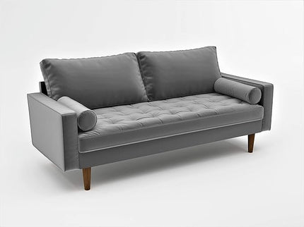 S5457 Mid Century Modern Velvet Upholstered Tufted Living Room Sofa, 69.68", Grey - LeafyLoom