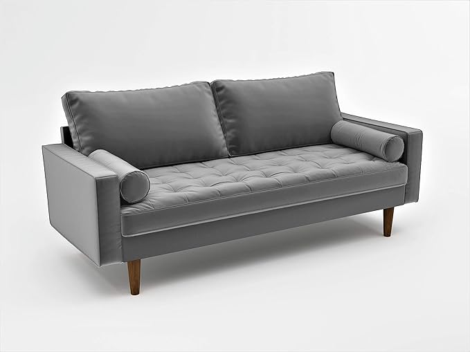 S5457 Mid Century Modern Velvet Upholstered Tufted Living Room Sofa, 69.68", Grey - LeafyLoom