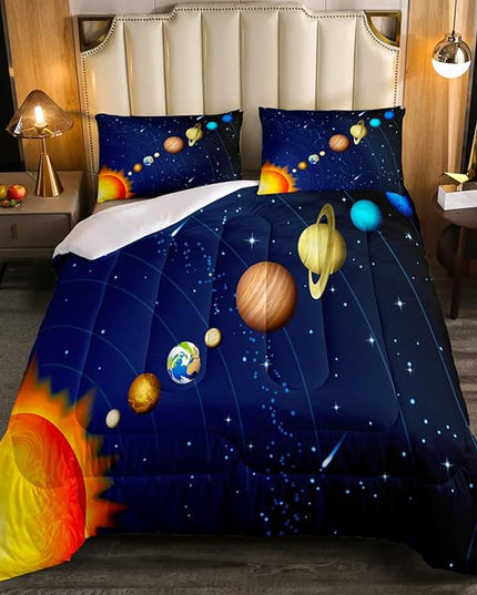 Erosebridal Solar System Comforter Set Twin Outer Space Bedding Set for Kids Boys Teens Universe Planets Down Comforter Galaxy Nebula Starry Sky Cosmos Quilted Duvet, Blue Purple - LeafyLoom