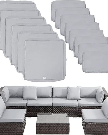 ClawsCover 14Pack Outdoor Patio Seat and Back Cushions Replacement Covers Fit for 7Pieces 6-Seater Wicker Rattan Sectional Couch Chair Furniture Set,Gray-Include Cover Only (Large) - LeafyLoom
