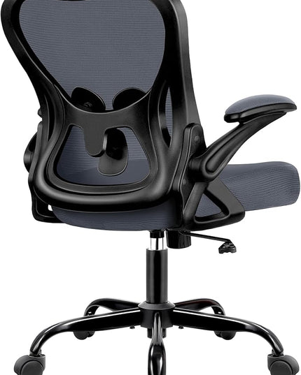 Office Chair Desk Chair, Ergonomic Mesh Computer Chair Home Office Desk Chairs, Swivel Task Chair Mid Back Breathable Rolling Chair with Adjustable Lumbar Support Flip Up Armrest (Dark Gray) - LeafyLoom