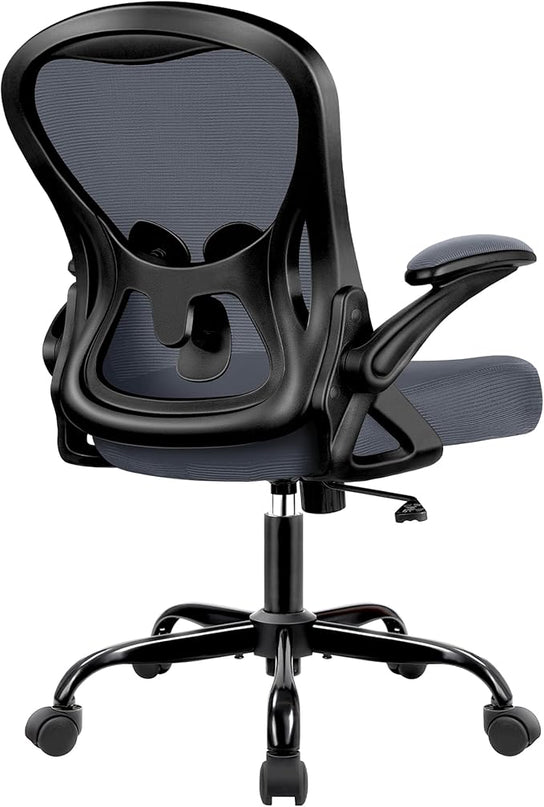 Office Chair Desk Chair, Ergonomic Mesh Computer Chair Home Office Desk Chairs, Swivel Task Chair Mid Back Breathable Rolling Chair with Adjustable Lumbar Support Flip Up Armrest (Dark Gray) - LeafyLoom