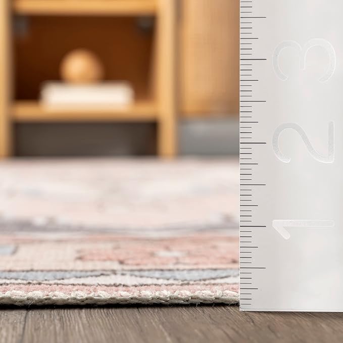 nuLOOM Catreena Transitional Floral Machine Washable Ultra Thin Area Rug, 5' x 8', Pink - LeafyLoom