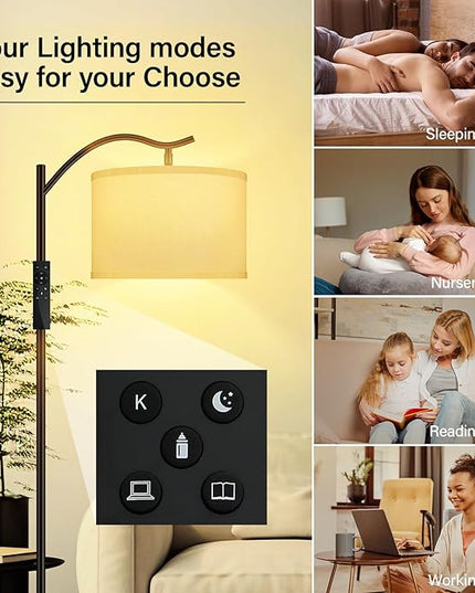 BoostArea Floor Lamp for Living Room,Arc Floor Lamp with Remote Control,Stepless Dimmable Brightness & Colors Temperature 2700k-6500k,Modern Standing Lamp for Bedroom Study Room Office,White - LeafyLoom