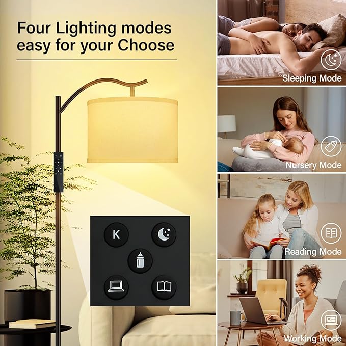 BoostArea Floor Lamp for Living Room,Arc Floor Lamp with Remote Control,Stepless Dimmable Brightness & Colors Temperature 2700k-6500k,Modern Standing Lamp for Bedroom Study Room Office,White - LeafyLoom