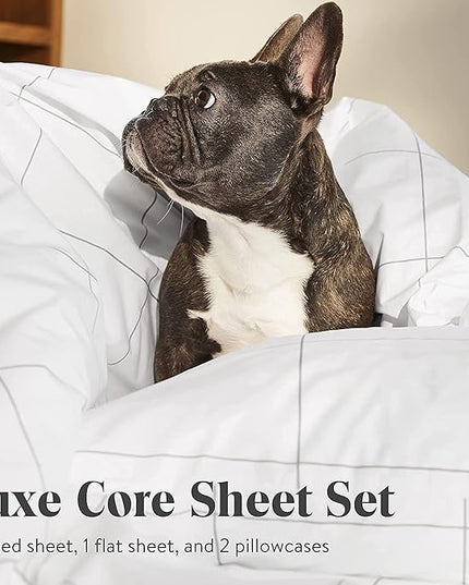 Brooklinen Luxury Sateen 4 Piece Sheet Set - 100% Cotton, California King Size in Window Pane - 1 Fitted Sheet, 1 Flat Sheet, 2 Pillowcases | Best Luxury Sheets - LeafyLoom