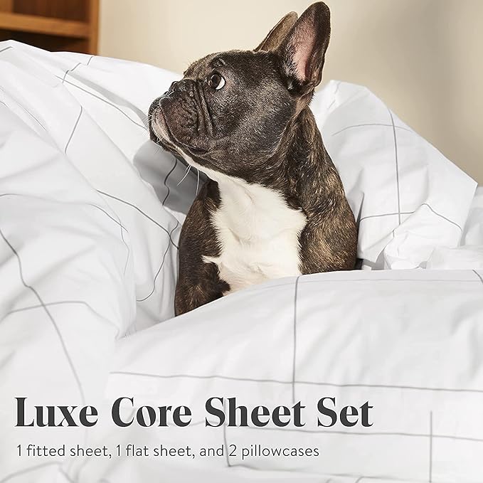 Brooklinen Luxury Sateen 4 Piece Sheet Set - 100% Cotton, California King Size in Window Pane - 1 Fitted Sheet, 1 Flat Sheet, 2 Pillowcases | Best Luxury Sheets - LeafyLoom