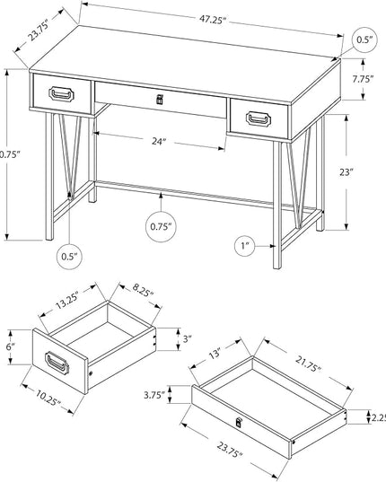 Monarch Specialties Laptop Table with Drawers-Industrial Style-Metal Legs Computer Desk Home & Office, 48" L, Grey Reclaimed Wood Look - LeafyLoom