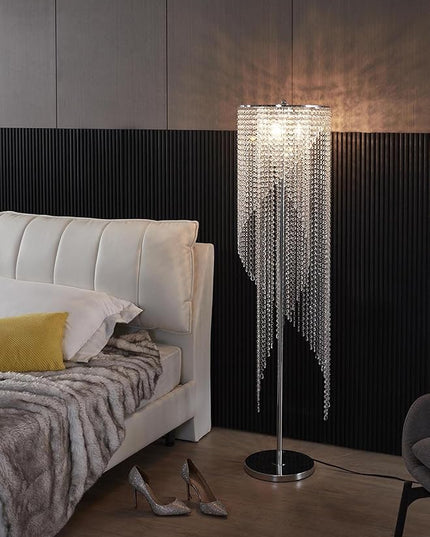 Crystal Floor Lamp, Elegant Rain Lamp, Modern Lava Lamp for Living Room, Bedroom, Girls Room, Silver Chrome - LeafyLoom
