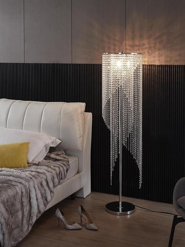 Crystal Floor Lamp, Elegant Rain Lamp, Modern Lava Lamp for Living Room, Bedroom, Girls Room, Silver Chrome - LeafyLoom