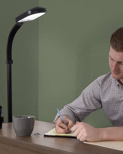 Floor Lamp - Full Spectrum Natural Sunlight Lamp with Bendable Neck - Reading, Craft, Studying, and Esthetician Light by Bedford Home (Black) - LeafyLoom