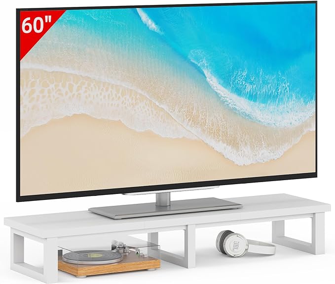 45" Large TV Riser for 32-60 inch TV, TV Riser Stand Shelf with Steel Legs, Tabletop TV Stand Riser for Home Office,White - LeafyLoom