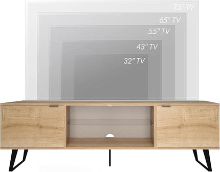 Atelier Mobili Mid Century Modern TV Stand 75 inch | Farmhouse Entertainment Center with Storage | TV Stand for 75 Inch TV | Oak TV Stand for Living Room Entertainment Center for Bedroom TV Stand - LeafyLoom