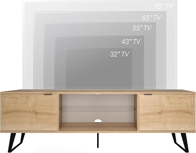 Atelier Mobili Mid Century Modern TV Stand 75 inch | Farmhouse Entertainment Center with Storage | TV Stand for 75 Inch TV | Oak TV Stand for Living Room Entertainment Center for Bedroom TV Stand - LeafyLoom