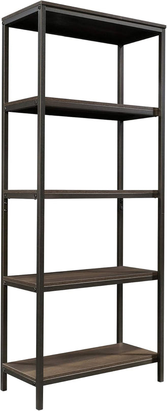 Sauder North Avenue Tall Bookcase/Book shelf, L: 23.47" x W: 11.58" x H: 56.77", Smoked Oak finish - LeafyLoom