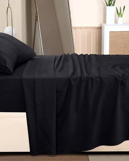 Utopia Bedding Twin XL Sheets - 3 Piece Bedding - Brushed Microfiber - Shrinkage and Fade Resistant - Easy Care (Twin XL Twin Extra Long Black) - LeafyLoom