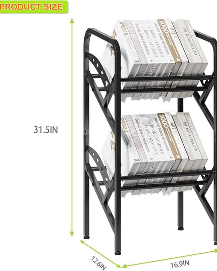 Bookshelf Storage Shelf Bookcase Freestanding Storage Stand Book Organizer for Living Room, Bedroom, Kitchen, Rust Resistance,Easy Assembly Multi-Functional Organizer (2 Tiers, Black) - LeafyLoom