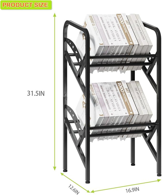 Bookshelf Storage Shelf Bookcase Freestanding Storage Stand Book Organizer for Living Room, Bedroom, Kitchen, Rust Resistance,Easy Assembly Multi-Functional Organizer (2 Tiers, Black) - LeafyLoom