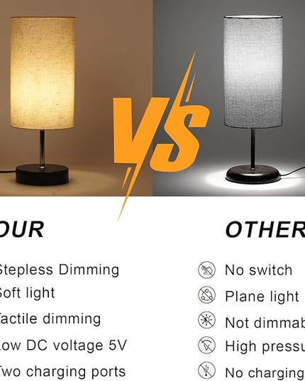 Touch Control Desk Lamp with 2 USB Ports, 3-Way Dimmable Bedside Lamp for Bedroom, Nightstand Lamp with Round Flower Fabric Shade for Living Room, Home Office (Brown-single) - LeafyLoom