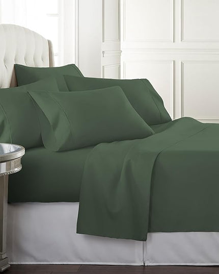Danjor Linens King Size Sheets Set - 6 Piece Set Including 4 Pillowcases - Deep Pockets - Breathable, Soft Bed Sheets - Wrinkle Free - Machine Washable - Dark Sage King Bed Sheets - 6 pc - LeafyLoom