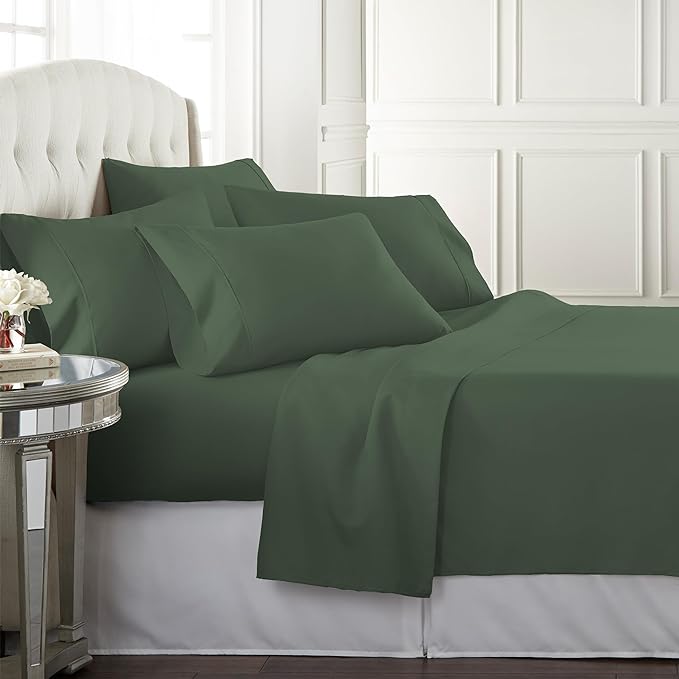 Danjor Linens King Size Sheets Set - 6 Piece Set Including 4 Pillowcases - Deep Pockets - Breathable, Soft Bed Sheets - Wrinkle Free - Machine Washable - Dark Sage King Bed Sheets - 6 pc - LeafyLoom