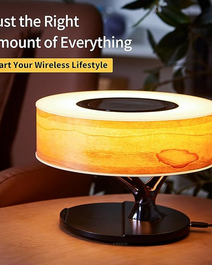 AMPULLA Tree of Aura Smart Bedside Lamp Table Lamp with Wireless Charge and Bluetooth Speaker Dimmable Nightstand Lamp for Bedroom - LeafyLoom